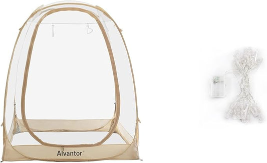 Alvantor Pop Up Bubble Tent - 6’ x 6’ Instant Igloo Tent - 2-3 Person Screen House for Patios - Large Oversize Weather Proof Pod - Cold Protection Camping Tent - Beige