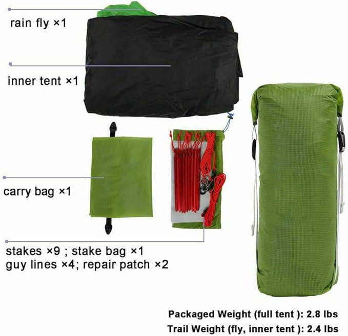 3F UL GEAR Lanshan 2 Person Tent Hiking Ultralight Camping Tent Professional 15D Silnylon Rodless Trekking Pole Tent Waterproof Backpacking Outdoor for Camping, Bivvy