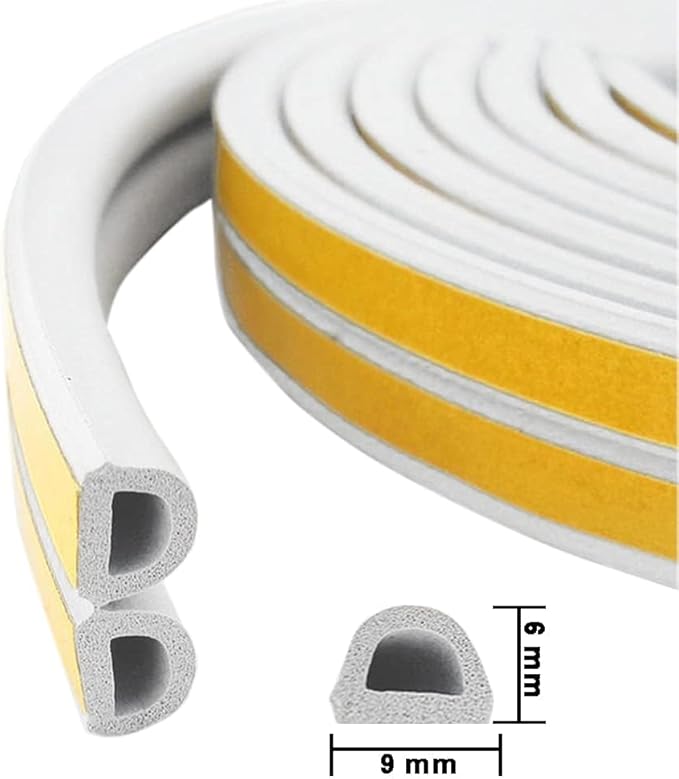 Weather Stripping Seal Strip Tape, Doors Windows Frame Self Adhesive D Type Foam Sealing Tape, 32.8Ft Rubber Soundproof Insulation Cell Foam Stripping, White