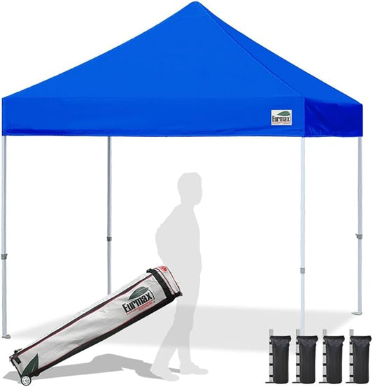 Eurmax USA Standard 10x10ft Patio Pop Up Canopy Tent for Outdoor Events Commercial Instant Canopies with Heavy Duty Roller Bag,Bonus 4 Canopy Sand Bags (Blue)