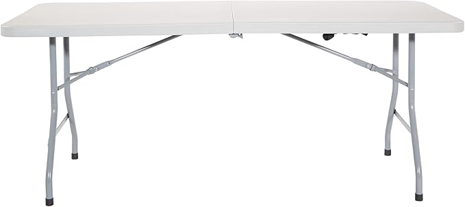 Office Star Resin Rectangle Center-Folding Portable Table for Picnics, Camping, and Tailgating, 6 Feet