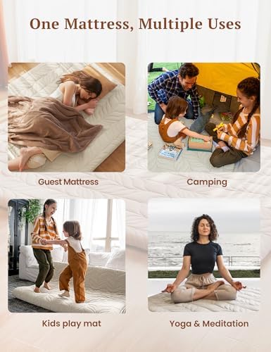 ZonLi Japanese Floor Mattress Futon Mattress Queen Size, Thicken Roll Up Tatami Mat 100% Cotton Washable Cover, Portable & Foldable Floor Bed Mattress for Sleeping, Dormitory, Adult Kids, Khaki