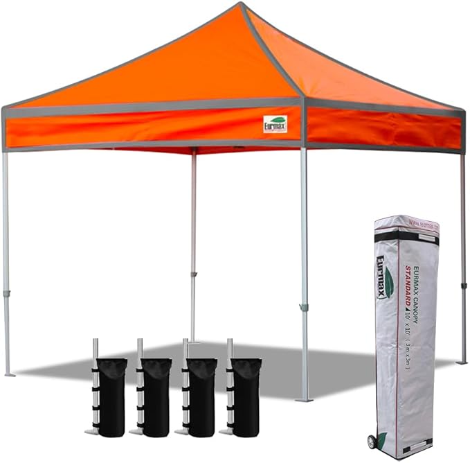 Eurmax USA Standard 10x10ft Patio Pop Up Canopy Tent for Outdoor Events Commercial Instant Canopies with Heavy Duty Roller Bag (Hi-Vision Orange)
