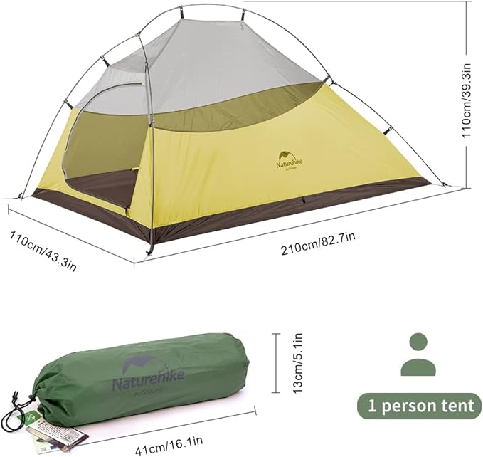 Naturehike Cloud Up 1 Person Tent, Lightweight Backpacking Tents for One Man, Waterproof Ultralight One Person Tent for Camping Hiking Backpacking