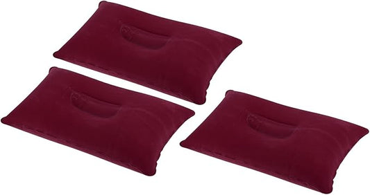 PATIKIL Inflatable Pillow, 3 Pack Squared Ultralight Camping Travel Pillow Desk Rest Neck Support for Hiking Backpacking Office, Wine Red