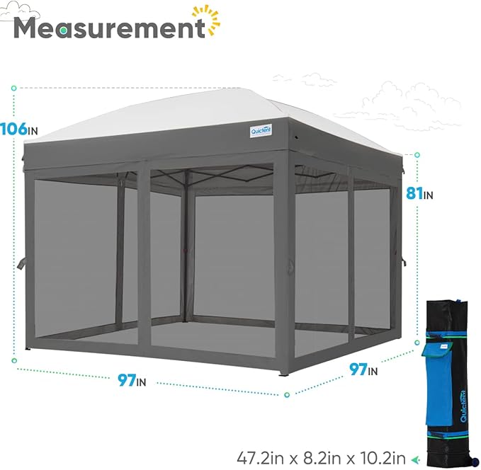 Quictent 8x8 Pop up Canopy Tent with Netting, Auto-Close Magnetic Doors, One Person Instant Setup Screen House Room Tent Screened Waterproof