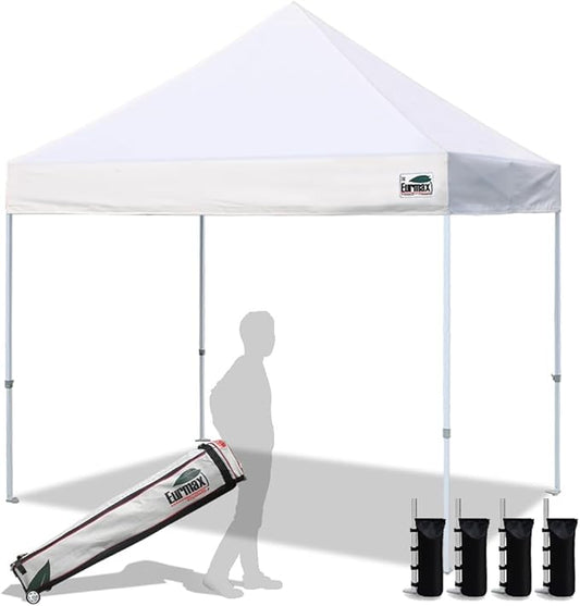 Eurmax USA 8'x8' Pop Up Canopy Tent Commercial Instant Canopies with Heavy Duty Roller Bag,Bonus 4 Sand Weights Bags (White)