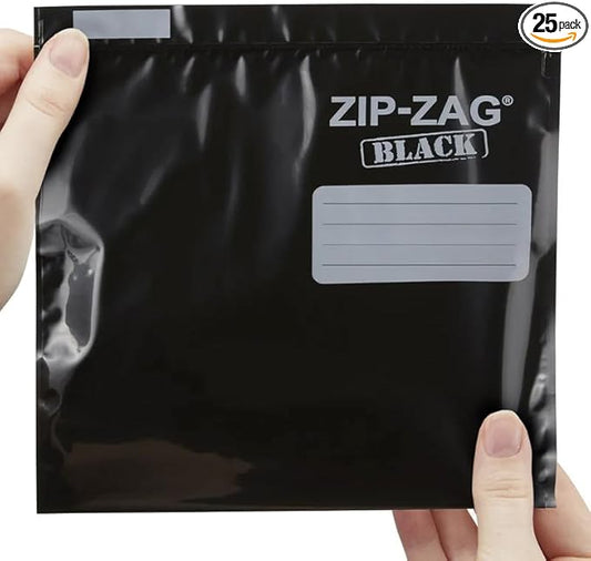 Zip Zag Bag Black (1 oz) 25x Small Black Zipper Sandwich Bags (6 5/8" x 6 3/8") | Say Goodbye to Stale Herbs And Spices With Food Safe Zipper bags | Resealable, Reusable, Washable, Airtight