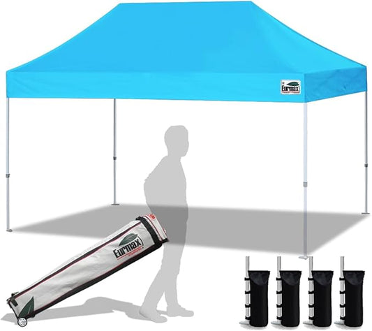 Eurmax USA 10'x15' Pop Up Canopy Tent Commercial Instant Canopies with Heavy Duty Roller Bag,Bonus 4 Sand Weights Bags (Sky Blue)
