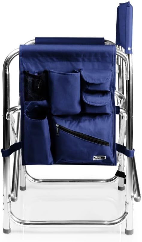 Personalized Embroidered Sports Director Chair with Side Table and Storage Pockets by Picnic Time - Navy Blue