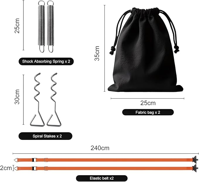 RV Awning Tie Down Kit, Campers Awning Anchors Accessories, Wind Protection RV Awning Anchor Kit, Includes Ratchet Strap, Buffer Tension Spring and Storage Bag for Most Campers Outdoor Camping