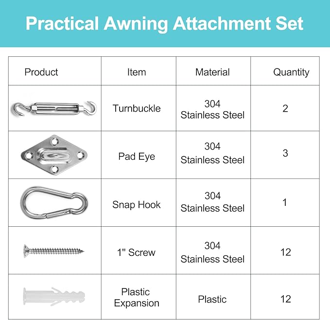 HOMPER M6 Shade Sail Hardware Kit, Stainless Steel Awning Attachment Rectangle 6 inch, Heavy Duty Fixing Accessories for Garden Patio Outdoor