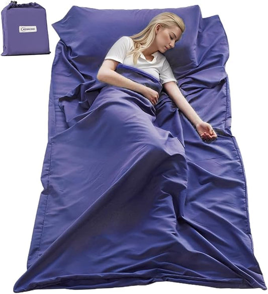 Sleeping Bag Liner, Ultralight Travel Sheet with Zipper and Compact Carry Bag, Portable Sleeping Camping Sheet, Soft Sleeping Bag Sack for Hotel, Hiking, Tenting, Camping