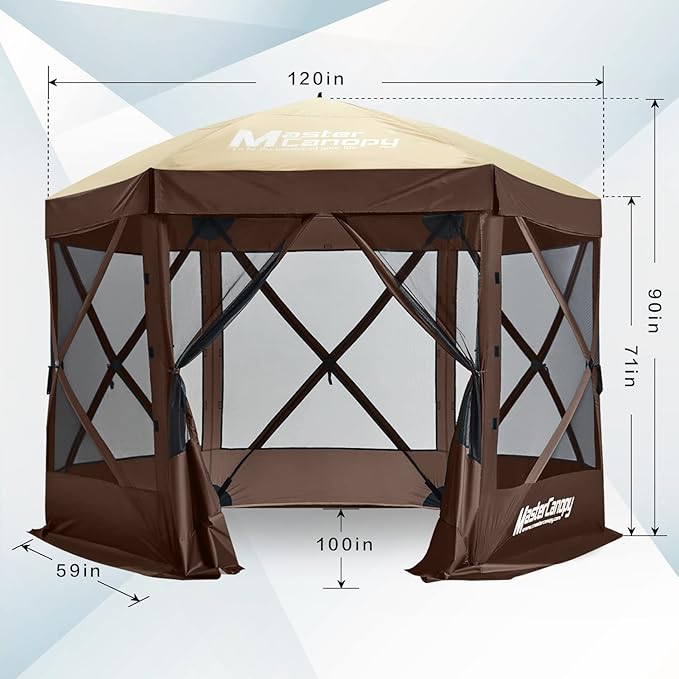 MASTERCANOPY 10x10 Portable Screen House Room Pop up Gazebo Outdoor Camping Tent with Carry Bag (10x10,Beige&Coffee)