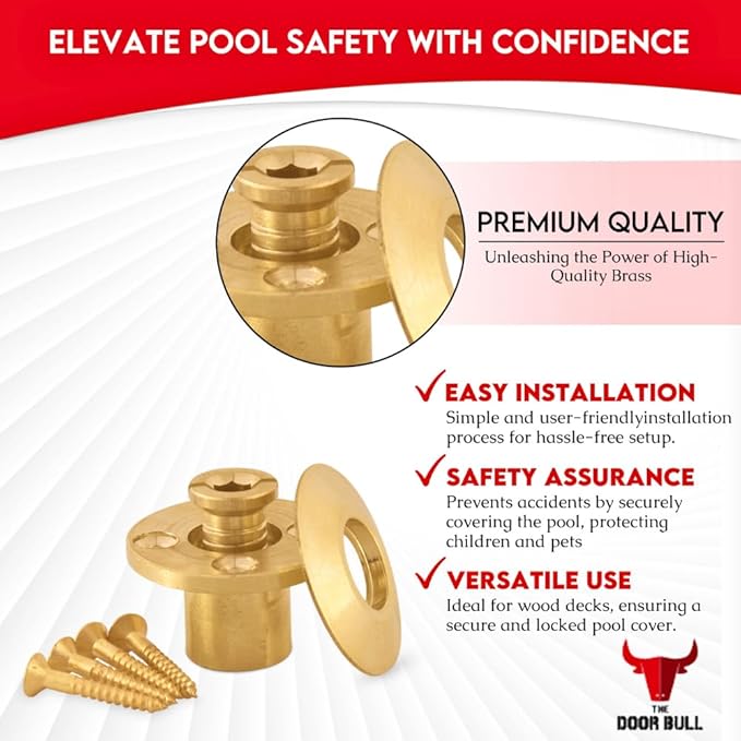 Wood Deck Brass Anchor with Collar for Pool Safety Cover. Universal Replacement for All Major Brand In-ground Swimming Pool Safety Covers (10 Pack)