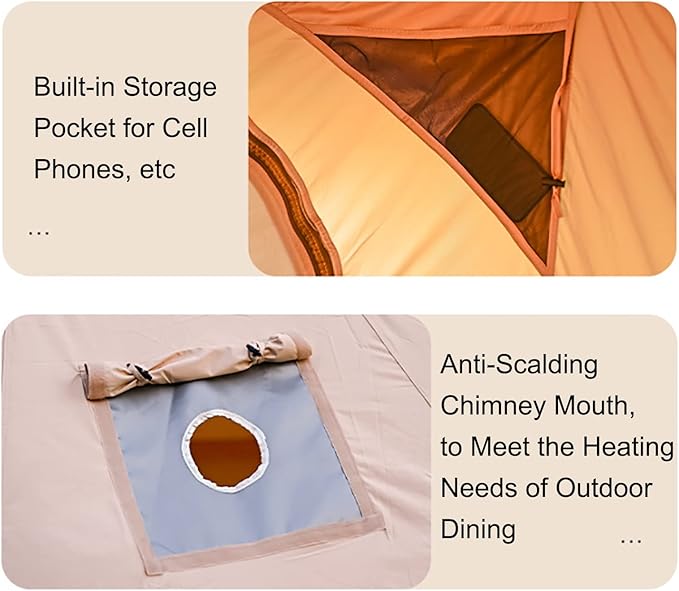 Outdoor Waterproof Cotton Canvas Tent, 4 Season Family Camping Bell Tent 8-10 Person with Stove Jacks for Glamping and Festivals and Human Shelter for Inhabiting or Leisure(Beige)