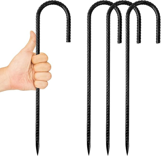 Anothera 4 Pack Heavy Duty Trampoline Stakes, 12 Inches Trampoline Anchors High Wind, Heavy Duty J Shaped Rebar Stakes for Trampoline, Tents, Inflatables, Fences, Outdoor Decoration