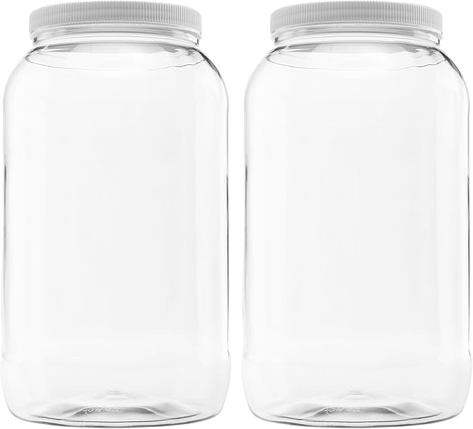 Plastic Storage Jars with Leak Proof Lids, BPA Free, Hand Wash Only (128oz, 2PK White)