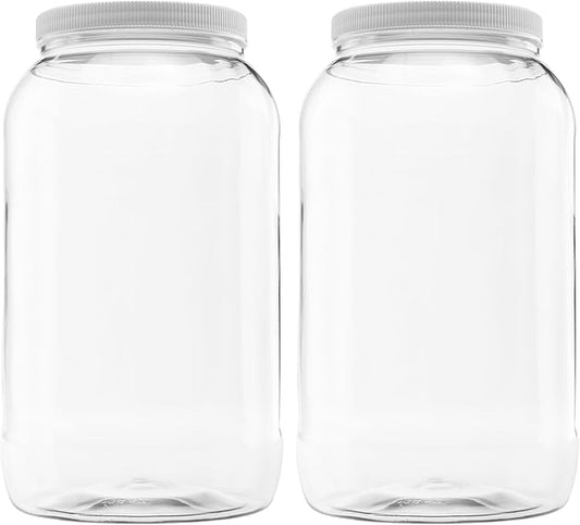 Plastic Storage Jars with Leak Proof Lids, BPA Free, Hand Wash Only (128oz, 2PK White)