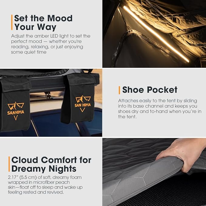 SanHima Rooftop Tent Hard Shell - CapeTop Overland Aluminium Fold-Out Roof Top Tent 131.5LBS Lightweight, w/Digital Panel & Tri-Color LED Strip Light, for Car SUV Truck Camping, 2-3 People