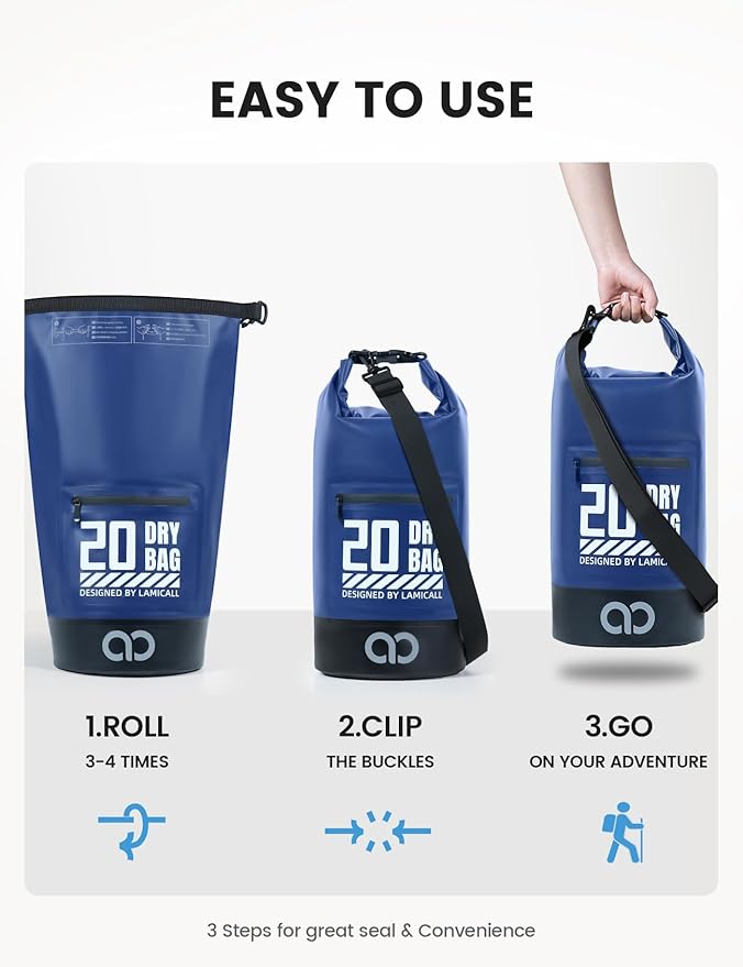 Lamicall Small Dry Bag, Waterproof Bag - [Durable & Floating] 5L/10L/20L/30L/40L Water Proof Bag with Waterproof Phone Pouch, Keeps Gear Dry Sack for Kayak Swim Boat Paddle Boarding Hiking Fishing