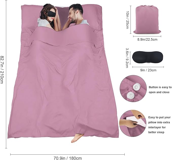 Sleeping Bag Liner,Travel Sheet & Adult Sleep Sack, Camping Sheets Travel Sleep Sack for Backpacking,Hotels & Hostels -Lightweight Single &Double Travel Sheet Camping Sheets