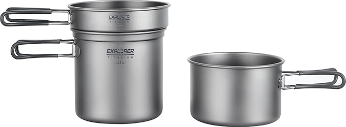 Explorer Bear Titanium Stackable Camping Cooking Pot Mess Kit Set