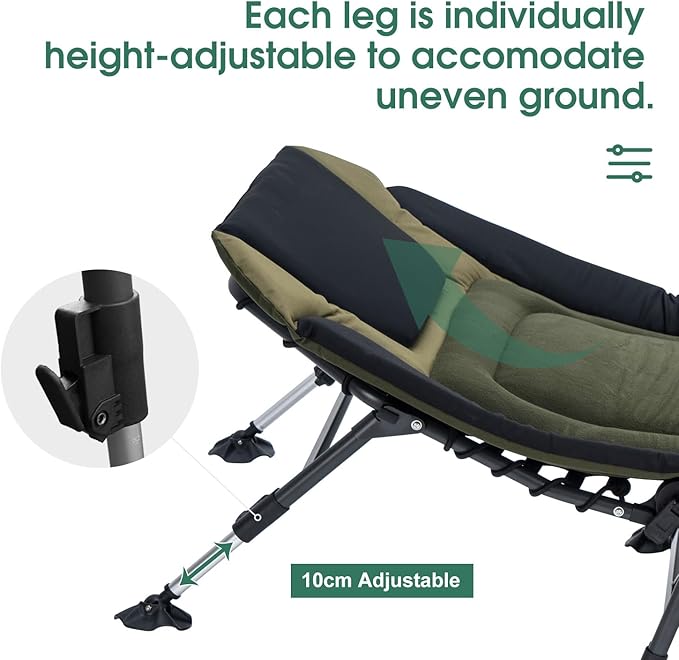 XL Folding Camping Cot with Mattress for Adults, Oversized Camping Bed with Carry Bag, 180° Adjustable Recliner, Portable Outdoor Lounger for Camping, Hiking, Outdoor, Green