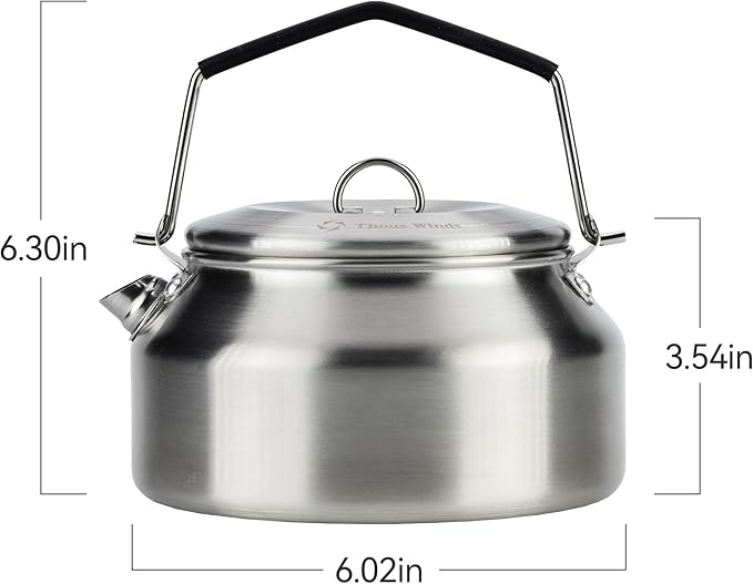 Thous Winds 1L Camping Kettle, Portable Camp Tea Coffee Pot, Lightweight Stainless Steel Teapot, Fast Heating Boiling Water, for Outdoor Campfire Hiking Camping Picnic