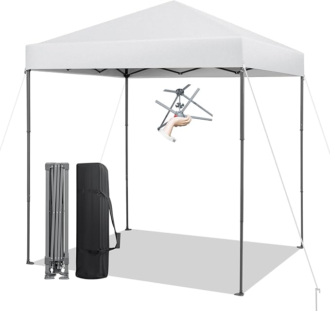 6.6 x 6.6 Ft Pop Up Canopy, 1 Person Instant Setup Canopy Tent with Push Center Lock, 8 Stakes, 4 Ropes & Carrying Bag, Portable Easy Up Gazebo Shelter for Outdoor Camp, Beach, Patio & Party