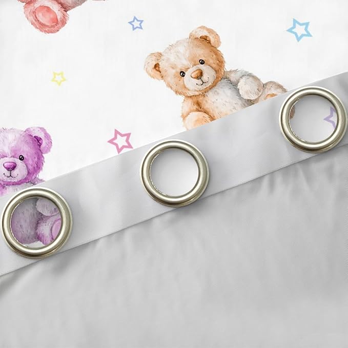 Colorful Bears Window Curtain | Girly Princess Blackout Curtain for Kids Bedroom Decor,Cartoon Bear Curtains Dreamy Coquette Living Room Top 2 Panels,38Wx54L