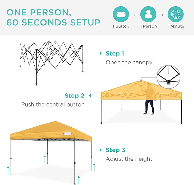 Best Choice Products 12x12ft Pop Up Canopy Tent, Outdoor Shade, 1 Person 1 Minute Set Up, Carry Case, 4 Weight Bags - Marigold