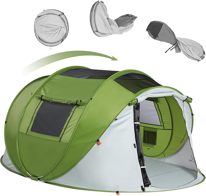 Sportneer Camping Tent: 2 Adults Pop Up Tent with Rain Fly and Carrying Bag - All-Weather Shelter for Camping Backyard Sleepover & Beach, 2 Doors, 3 Top Meshes, Easy Set Up, Size 110''x78''x51''