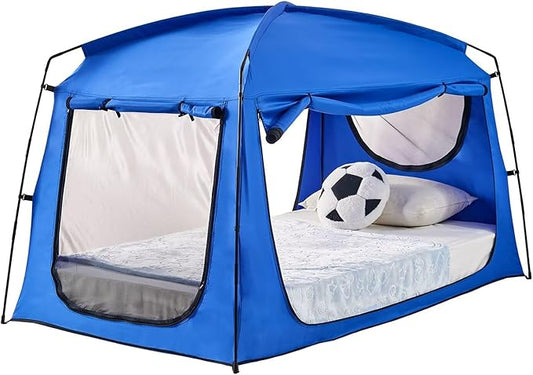 Privacy Sleep Indoor Bed Tent for Adults Kids, Portable Blackout 90% Canopy Tents with 3 Doors Breathable Mesh Windows