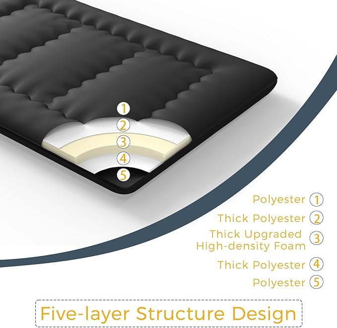 MAXYOYO 6" Extra Thick Japanese Futon Mattress, Foldable Tatami Pad for Adults, Floor Bed Roll Up Guest Mattress, Black, Full