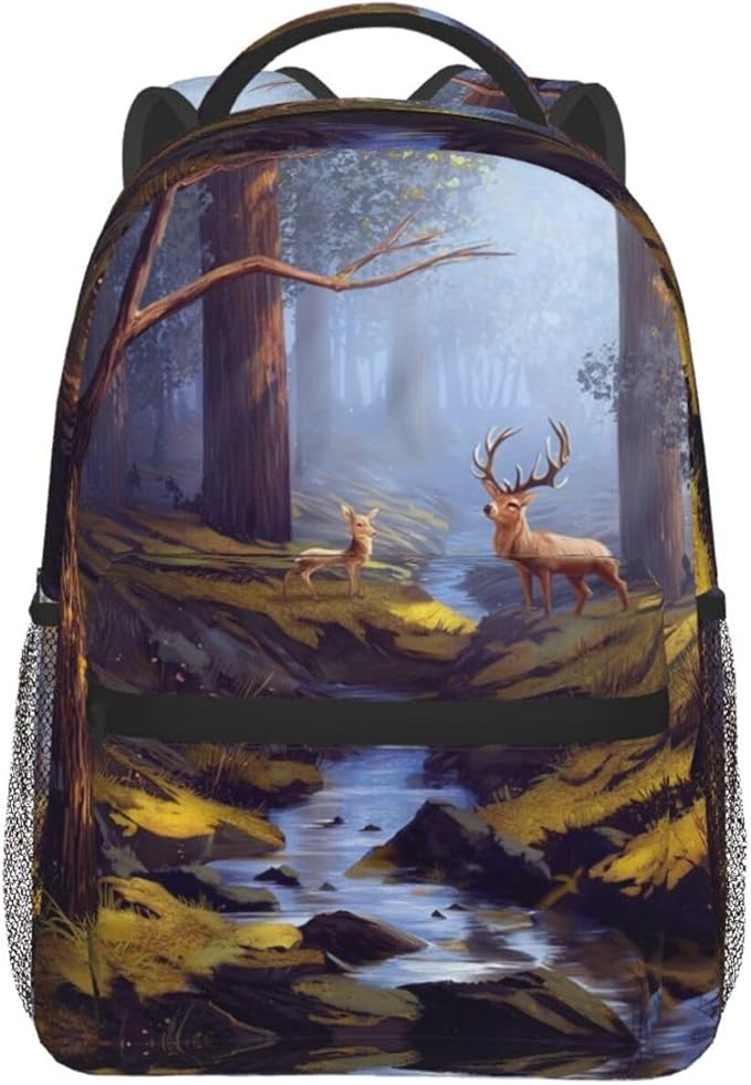 Daypack Backpack Anti-Theft Multipurpose Large Capacity Carry On Bag, Tree Camouflage Deer Art Traveling Camping Backpack With Side Pockets
