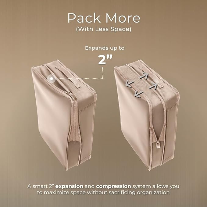 Briggs & Riley Compression Packing Cube Set - Bag Organizer for Check In Suitcase & Luggage, For Women & Men, Pack Accessories for Vacation - Travel Must Haves, 3-Piece, Tan