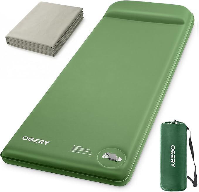 OGERY Upgraded Memory Foam Sleeping Pad with Washable Cover, 3" Self-Inflating Camping Mattress with Built-in Foot Pump, Non-Slip Quiet Sleeping Mat Camping Essentials Gear for Tent Travel Car
