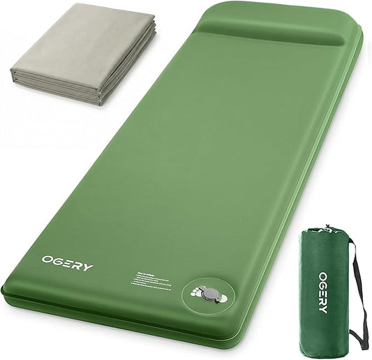 OGERY Upgraded Memory Foam Sleeping Pad with Washable Cover, 3" Self-Inflating Camping Mattress with Built-in Foot Pump, Non-Slip Quiet Sleeping Mat Camping Essentials Gear for Tent Travel Car