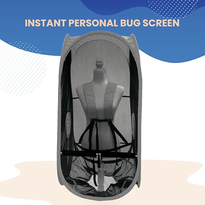 WeatherPod Short Bug-Screen Walking Pod – Pop-Up Wearable Mosquito & Bug Screen with Mesh – Fine Gauge, Fully Enclosed Personal Bubble – Dark Gray