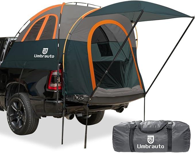 Umbrauto Truck Bed Tent with Awning: 6.4-6.7FT PU3000mm Waterproof Tailgate Pickup Truck Tents, Easy Set-up for 2 Person, Fits Full Size Short Bed, Chevy, Dodge, Ford, GMC, Green