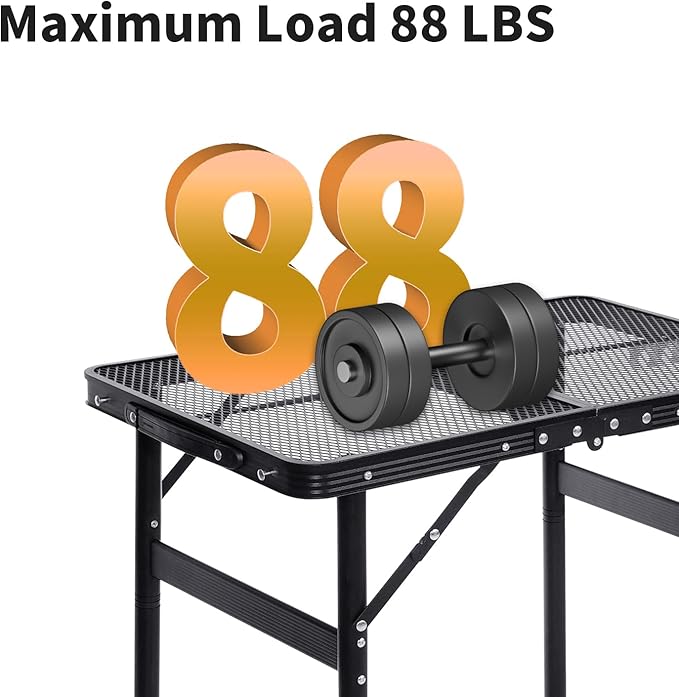 Small Folding Table 2FT Grill Table Foldable Camping Table Picnic Portable Mesh 2 Height Adjustable Outdoor Beach BBQ Black 23.6×15.7 inch