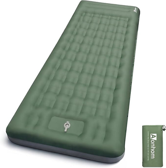Camping Sleeping Pad, 6" Extra Thick Sleeping Mat with Pillow Built-in Foot Pump, 32.7" Extra Wide Inflatable Sleeping Pads Compact for Camping Backpacking Hiking Traveling Tent (Green)