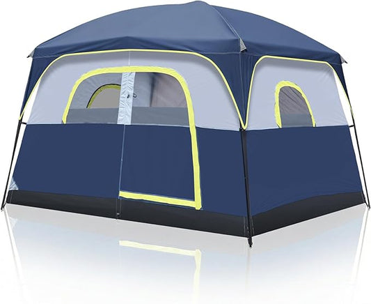 Outvita 6 Person Camping Tent with Carry Bag, Waterproof Windproof Easy Setup, Portable Family Camping Tent with 1 Mesh Door & 5 Large Mesh Windows, 10'X9'X83in