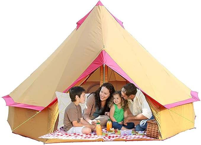 GeRRiT Camping Yurt Tent 4 Season Large Outdoor Camping Tents 4m Bell Teepee Tent 3-10 Persons Polyester Waterproof Pyramid Tent for Party, Hunting, Hiking, Human Shelter