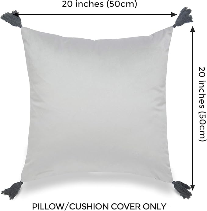 Hofdeco Neutral Decorative Throw Pillow Cover ONLY, for Couch, Sofa, or Bed, Gray Solid Tassel, 20"x20"
