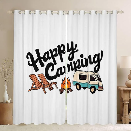 Erosebridal Cartoon Rv Camper Window Curtains 42" Wx63 L Happy Camping Blackout Curtains for Bedroom Living Room,Camping Adventure Window Treatments Outdoor Traveling Decor Drapes Decor 2 Panels