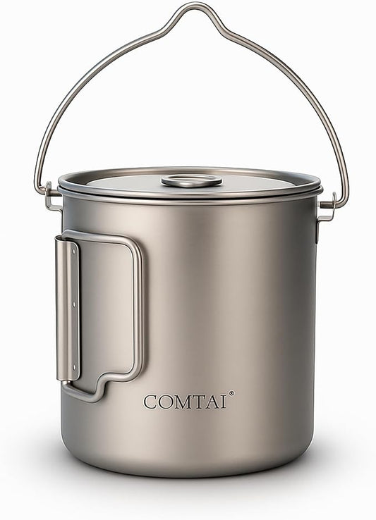 750ml/26oz Titanium Camping Pot with Lid and Foldable Handle, Ultralight Camping Mug for Hiking, Backpacking, Outdoor Cooking, and Travel