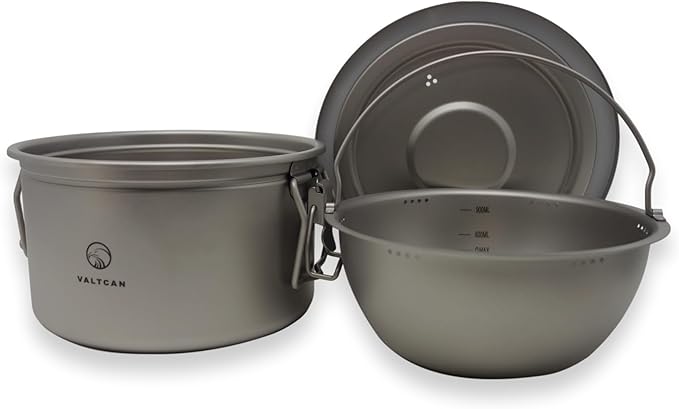 Valtcan 2000ml Titanium Rice Cooker Pot Home and Camping Backpacking Bento Lunch Box with locking Lid for Rapid Easy Rice Making