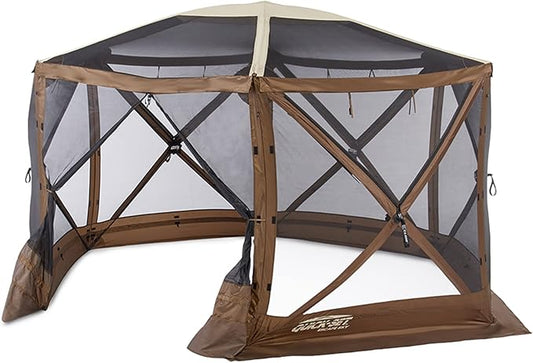Clam Quick-Set Sky Screen Shelter – 8-Person Pop-Up Tent with Screened Roof for Airflow & Stargazing, 140" x 140", Brown, Instant Setup, Oversized Carry Bag – Camping, Tailgating, Outdoor Use